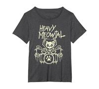 Heavy Metal Gato Baterista Batería Tambores Drummer Cat Camiseta, Mujer Tallas Grandes, Jaspeado Oscuro, 4XL Grande
