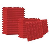 Heavyoff 24 Piezas Paneles de Espuma acústica Aislamiento de Pared pirámide ignífuga Paneles Acústicos para Estudios, Estudios de Grabación, Oficinas 50x50x5cm, Rojo