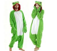 Heavyoff Unisexo Comodidad Suave Franela Mono de Peluche Animales Traje de Dormir Cosplay Ropa de Salón Pijamas para Hombres Mujeres, Rana Verde, XL