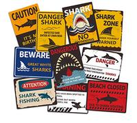 Hebayy - 10 diseños de carteles de decoración de pared de Shark Zone para fiestas de cumpleaños con tema del océano en diseño horizontal y vertical (cada uno mide 20 x 15 cm)