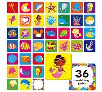 Hebayy 72 Juego de Memoria de Mundo de Sirenas, Tarjetas de Emparejamiento del Mundo Marino para Niños Pequeños, 36 Pares de Tarjetas de Memoria de Princesa/Diamante/Animales, Juguetes Educativos