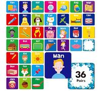 Hebayy Juego de Coincidencia de Palabras CVC, 72 PCS Tarjetas de Memoria de Palabras CVC para niños pequeños, 36 Pares de Tarjetas de Memoria, Juguetes educativos para niños y niñas de Preescolar