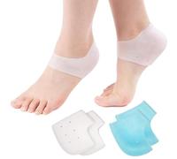 HEBEICRMY Fundas de silicona para talón, taloneras, fascitis plantar, talones, talones agrietados y tendinitis de Aquiles para hombres y mujeres (1 par azul y 1 par blanco)