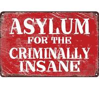 HEBELYX Divertido letrero de metal de hojalata - Asylum for The Criminally Insane Retro Sign 8 x 12 pulgadas, letrero de estaño para decoración de cueva de hombre