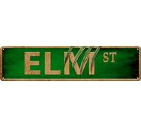 HEBELYX Letrero de metal vintage de Elm Street, 16 x 4 pulgadas, tema clásico de terror, construcción de metal duradero, con efecto desgastado y rústico, perfecto para decoración del hogar, bar