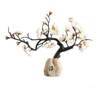 HEBEOT Adorno de resina floral de estilo chino, decoración tradicional del hogar para sala de estar, oficina, boda, regalo de inauguración de la casa, rojo, rosa, blanco (despertar + blanco)