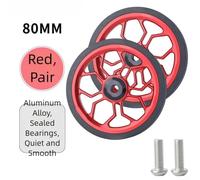 HEBEOT Bicicleta plegable de 80 mm, aleación de aluminio, corte CNC con rodamiento de goma para Brompton y ligero, par de ruedas suaves con tornillos para una mayor capacidad de carga (rojo)