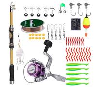 HEBEOT Carrete telescópico de caña de pescar para combo set de 1,8 m, kit de pesca portátil plegable con 56 piezas accesorios para principiantes, viajes, vacaciones, arrecife