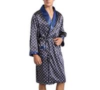 HEBEOT Conjunto de pijama de seda satinada para hombre, kimono, bata de baño, ropa de dormir con manga larga y cinturón, para verano y todas las estaciones en azul marino o gris plateado (XL azul