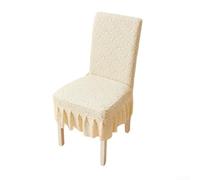HEBEOT Fundas para sillas de comedor jacquard con diseño de faldón, protector elástico para muebles de cocina, color gris, ancho de asiento de 38-50 cm (beige)