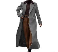 HEBEOT Gabardina larga de mezcla de lana con solapa para hombre, abrigo casual elegante para otoño y primavera en marrón, gris, negro o morado, tallas M a 2XL (XL gris)