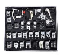 HEBEOT Kit de prensatelas para máquina de coser de 32 piezas para máquinas domésticas de vástago bajo con cordón de cremallera nublado y pies de satén para bordado de cuero, manualidades