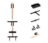 HEBEOT Soporte de pared de madera para almacenamiento de equipo de bicicleta para casco, gafas de sol, ciclismo, computadora, accesorios deslizantes ajustables, madera de haya natural, negro, naranja