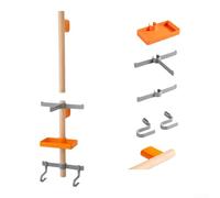 HEBEOT Soporte de pared de madera para almacenamiento de equipo de bicicleta para casco, gafas de sol, ciclismo, computadora, accesorios deslizantes ajustables, madera de haya natural, negro, naranja