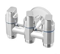 HEBEOT Válvula de ángulo de inyección de agua de tres vías, agua de una entrada y tres salidas para lavadora, lavavajillas, ducha conectada simultáneamente (plata)