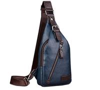 Hebetag Bolso bandolera de cuero Mochila cruzada Mochila para hombres Mujeres Viajes al aire libre Camping Pesca Caza Senderismo Crossbody Hombro Cofre Mochila Mochila azul