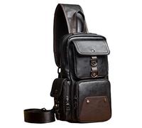 Hebetag Bolso bandolera de cuero Mochila cruzada para hombres, mujeres, viajes al aire libre, camping, pesca, caza, senderismo, bolso cruzado, hombro, pecho, paquete, mochila