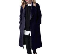 Hebezn Abrigo De Lana De Invierno Para Mujer Cortavientos con Botón Elegante Gabardina Larga Parka Clásica Chaqueta Cálida De Primavera Para Mujer Cárdigan De Manga Larga Abrigo, Navy Blue, XXL