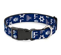 Hebilla Abajo de plástico Clip Cuello - Símbolos judíos - 4 Azul/Blanco 1" de Ancho, para Cuello de 15-26 Pulgadas, judío