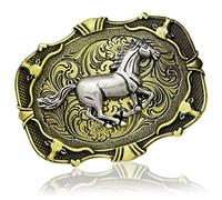 Hebilla de cinturón de vaquero occidental, toro de cuerno largo y hebillas de cinturón de caballo para correr, regalo de fiesta de cumpleaños para hombres y mujeres, 2 estilos, Caballo Correr Oro, Medium