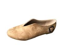 Hebilla de correa zapatos de gamuza dedo del pie verano puntiagudo permiso huido ocasional pisos mocasines mujeres zapatos casuales de las mujeres, caqui, 37 EU