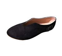 Hebilla de correa zapatos de gamuza dedo del pie verano puntiagudo permiso huido ocasional pisos mocasines mujeres zapatos casuales de las mujeres, Negro , 39 EU