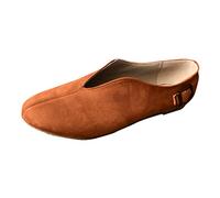 Hebilla de correa zapatos de gamuza dedo del pie verano puntiagudo permiso huido ocasional pisos mocasines mujeres zapatos casuales de las mujeres, marrón, 42 EU