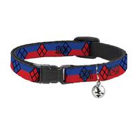 Hebilla hacia abajo Harley Quin Diamond Stripe, collar separable con campana, clip de plástico, fácil de ajustar, 8.5 a 12-0.5 pulgadas de ancho