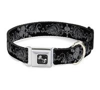 Hebilla para cinturón de Seguridad con Hebilla para Perro, diseño de Calavera y Dagger con Filigrana, Color Negro y Gris, 3,8 cm de Ancho, se Adapta a cuellos de 45,7 a 81,2 cm, tamaño Grande