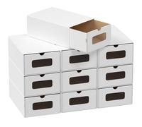 Hebitod 10 cajas de almacenamiento para zapatos, color blanco puro, con ventana, plegables, 35 x 23 x 13,5 cm, apilables, cajas para zapatos, cajón, caja multiusos de cartón kraft para hasta la talla