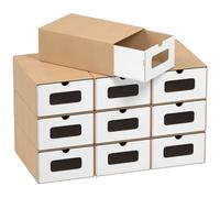 Hebitod 10 cajas de almacenamiento para zapatos con ventana, plegables, 35 x 23 x 13,5 cm, apilables, para zapatos, cajón, caja multiusos de cartón kraft para hasta la talla 45