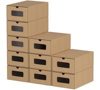 Hebitod 20 cajas de almacenamiento para zapatos, color marrón claro, con ventana, plegables, apilables, cajas para zapatos, cajón, cajas multiusos de cartón kraft para hasta la talla 45