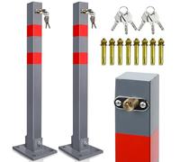 Hebitod Barrera de aparcamiento plegable, poste de bloqueo manual, bolardo con 6 llaves y 8 tornillos de expansión, postes de aparcamiento de acero resistente con tiras reflectantes