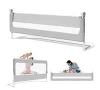 Hebitod Barrera de cama de 200 x 68 cm, protección anticaída para cama de bebé y niño pequeño, altura regulable de 72 a 86 cm, base trapezoidal estable, tela Oxford 300 g, color gris