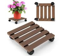 Hebitod Carrito cuadrado de WPC de 30 x 30 cm, resistente con ruedas, resistente a la intemperie, capacidad de carga de hasta 80 kg, para interior y exterior, color marrón
