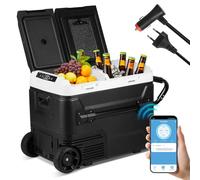 Hebitod Compresor Nevera 50L Electric Congelador de Dos Zonas y Puertas Doble Nevera 12V/24V a -20°C con Control Bluetooth Antivibración, Portátil, para Camping Viajero