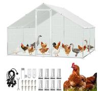 Hebitod Gallinero con área libre, 3x4x2m Jaulas de metal para animales pequeños con cerradura de seguridad y cubierta impermeable para salida de gallinas, área libre para gallinas, pajarera, plantas