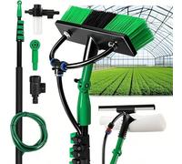 Hebitod Limpiador de ventanas telescópico, 3,6 m, juego profesional de cepillo de lavado telescópico, cepillo pulverizador con depósito de espuma, extractor y 10 accesorios, para terraza, piscina