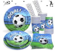 Heboland Juego de vajilla de fiesta de cumpleaños para niños, 127 unidades, platos de papel para cumpleaños infantiles, vasos de fútbol, servilletas, pajitas, mantel y pancarta para decoración de
