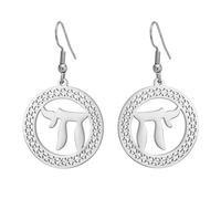 Hebreo Chai Pendientes para Mujeres Acero Inoxidable Símbolo Judío Chai Letras Hebreas Cuelgan Pendientes Judaic Joyería Religiosa Hanukkah Regalos, Eine Größe, Acero inoxidable, Sin piedra preciosa