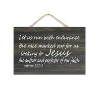 Hebreos 12:1 2 Let Us Run with Endurance The Race Marked Out for Us Looking to Jesus The Author And Rustic Placa de madera para colgar en la pared, letrero de madera para oficina, dormitorio, sala de