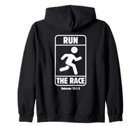 Hebreos 12:1-2 Run The Race Stick Man Figura versículo bíblico Sudadera con Capucha