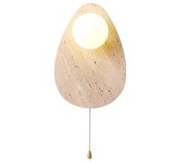 HEBXMF Aplique de pared de estilo industrial para interiores, de travertino amarillo natural con interruptor de cremallera, pantalla de cristal esférica, ideal para la decoración de dormitorios, salas