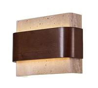 HEBXMF Aplique de pared LED amarillo cálido de travertino, aplique de pared de madera de estilo industrial, lámpara de pared interior con cableado fijo, luminaria decorativa para sala de estar, balcón
