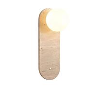 HEBXMF Aplique de pared ovalado de travertino amarillo de 14,9 pulgadas, con pantalla de cristal esférica, estilo Wabi Sabi, ideal para decorar pasillos, salas de estar y escaleras.