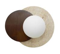 HEBXMF Lámpara de pared con pantalla de cristal esférica, aplique de pared de travertino amarillo estilo Wabi Sabi, lámpara de pared de madera con fuente de luz G9, luminarias decorativas para pasillo