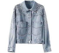 Hecatombic Chaqueta Vaquera con Lentejuelas para Mujer Chaqueta Casual Deportiva Chaqueta Vaquera con Botones y Solapa Chaqueta Vaquera Suelta Slim Fit