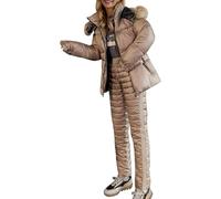 Hecatombic Conjunto de Chaqueta y Pantalones de esquí de Invierno para Mujer Pantalones de Nieve a Prueba de Viento con Capucha Desmontable Chaqueta para Ropa de esquí Conjunto Informal (Coffee,XL)