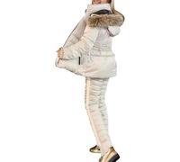 Hecatombic Conjunto de Chaqueta y Pantalones de esquí de Invierno para Mujer Pantalones de Nieve a Prueba de Viento con Capucha Desmontable Chaqueta para Ropa de esquí Conjunto Informal (Almond,L)