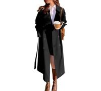Hecatombic Gabardina Cruzada con Solapa Larga para Mujer - Abrigo Largo de Invierno - Gabardina de Manga Larga para Primavera y Otoño - con Cinturón - Negro, XL